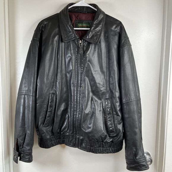 VTG Saville Row Leather Jacket Mens XL 80s 90s Full Zip Harrington Motorcycle